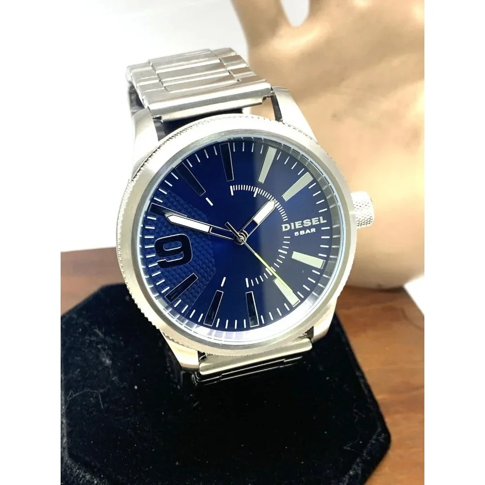 Diesel Men's Watch DZ1763 Rasp Quartz Blue Dial Silver Stainless Steel 47mm